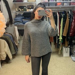 ZARA KNIT ITALIAN YARN TURTLE NECK GREY JUMPER WITH 3/4 SLEEVES SIZE S